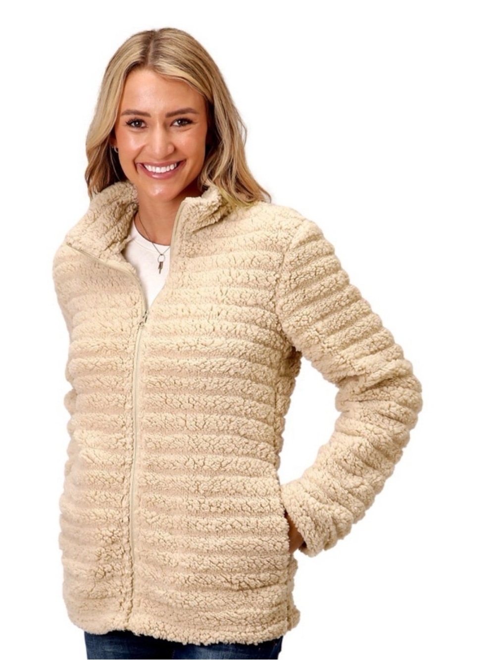 Cozy Sherpa Zip Up Jacket | Khaki | Size XLarge